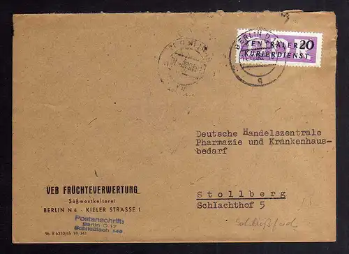 B2422 Brief DDR ZKD 7 1956 VEB Früchteverwertung Süßmostkellerei Berlin Stollber