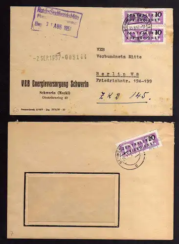 B2436 2x Brief DDR ZKD 11 2000 1957 VEB Energieversorgung Schwerin nach Wismar