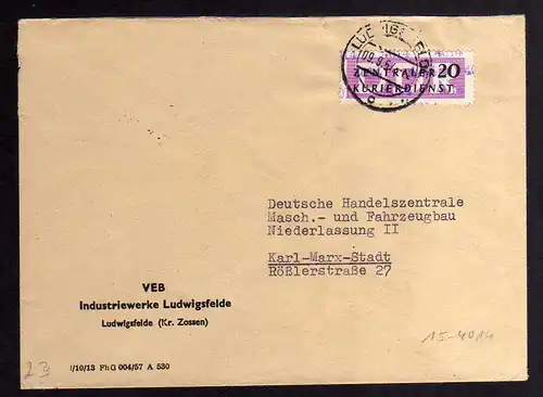 B2459 Brief DDR ZKD 15 4014 1957 VEB Industriewerke Ludwigsfelde Kr. Zossen nach