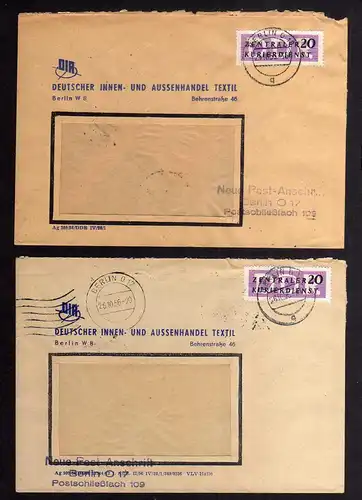 B2415 2x Brief DDR ZKD 7 1956 DIA Deutscher Innen- und Außenhandel Textil Berlin