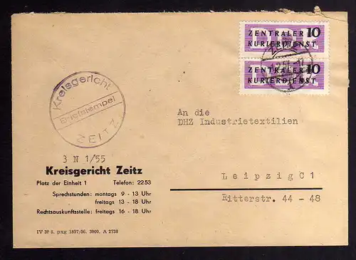 B2296 DDR ZKD 2x 6 Brief Kreisgericht Zeitz 1957 nach Leipzig