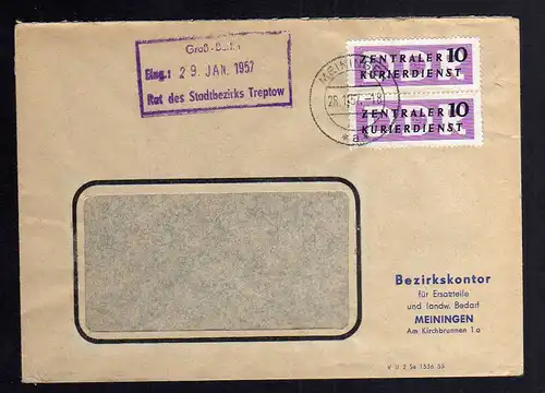 B2371 Brief DDR ZKD 2x 6 1957 Meiningen Bezirkskontor Ersatzteile nach Berlin O