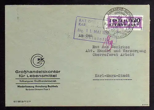 B1561 DDR ZKD 11 Kontrollzahl 1501 Brief Annaberg geprüft BPP GHK Großhandelskon