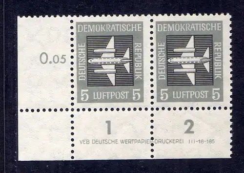 987 DDR 1957 609 Luftpost Dauerserie 5 Pfg. R 1-2 ** DV ungefalten nicht angetre
