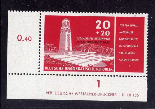 590 DDR 1958 651 DV Druckvermerk ** 20 + 20 Pfg. Buchenwald