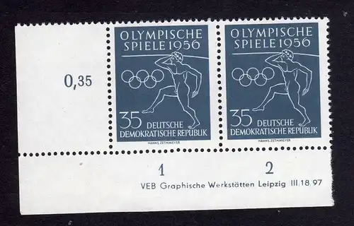 349 DDR 540 Olympische Spiele 1956 DV ** ungefalten nicht angetrennt Zähnungsvar