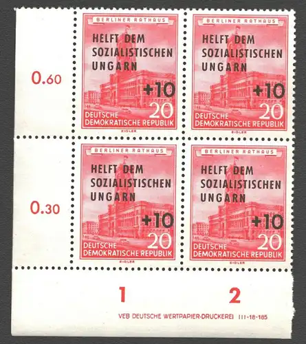2243 DDR DV 557 RZ 1-2  postfrisch **  1956 Hilfe für Ungarn Rotes Rathaus Berl