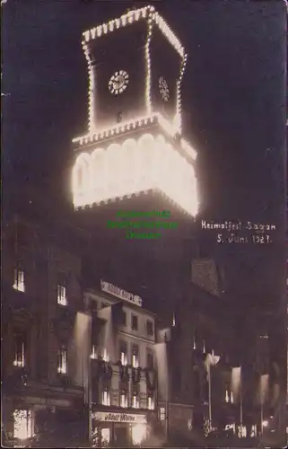 156529 AK Heimatfest Sagan Zagan 1927 Rathaus Festbeleuchtung bei Nacht