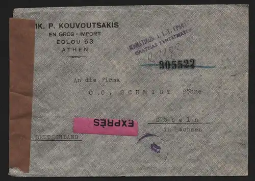 B12446 Brief Griechenland 1944 Einschreiben Express Athen nach Döbeln Zensur