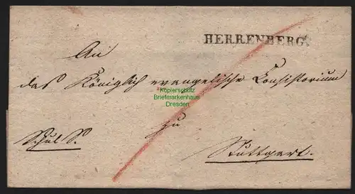 B11290 leerer Faltbrief Herrenberg um 1820 nach Stuttgart