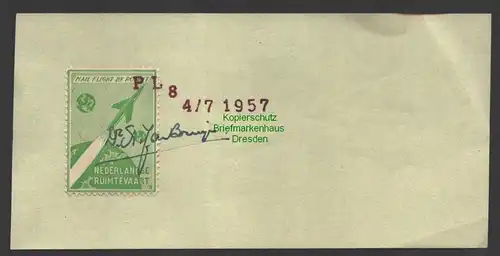 B-14774 Raketenpost NL 1957 Briefausschnitt mit Vignette Mail Flight Rocket