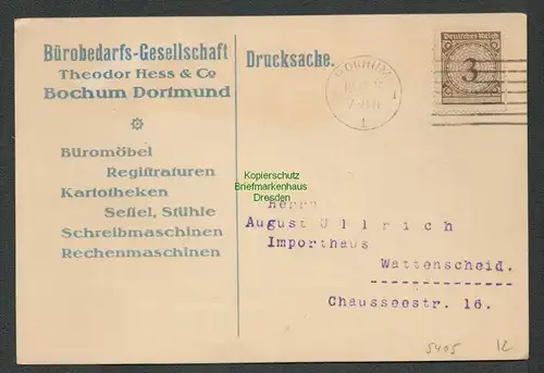 B-5405 Bochum Dortmund Reklame Karte 1923 Hess & Co. Bürobedarfs Gesellschaft