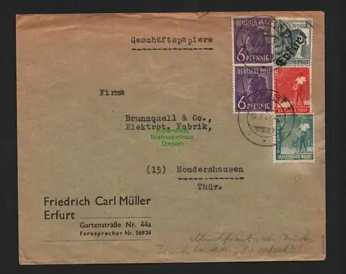 h4688 SBZ Bezirkshandstempel Bezirk 16 Erfurt Geschäftspapiere n. Sondershausen