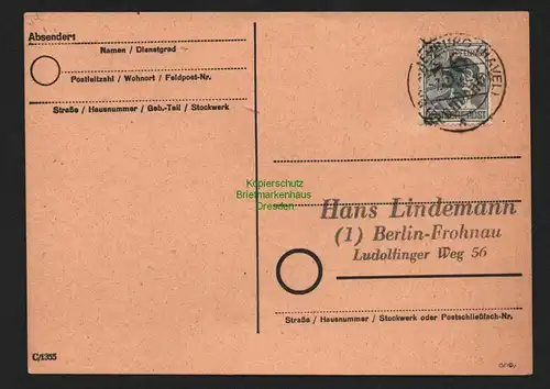 h4666 SBZ Bezirkshandstempel Bezirk 36 Brandenburg Postkarte nach Berlin Frohnau