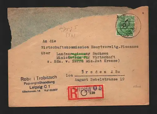 h4658 SBZ Bezirkshandstempel Bezirk 27 R-Brief Leipzig nach Dresden Kresse gepr.
