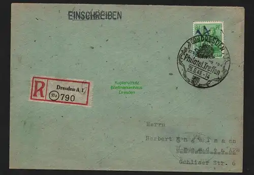 h4587 SBZ Bezirkshandstempel Bezirk 14 R-Brief Dresden 47 84 Pfg. 181 gepr. Dr.