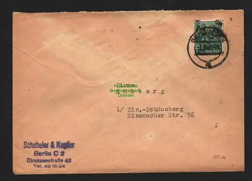 h4646 SBZ Bezirkshandstempel Bezirk 3 Brief Berlin N4 Ortsbrief n. Schöneberg