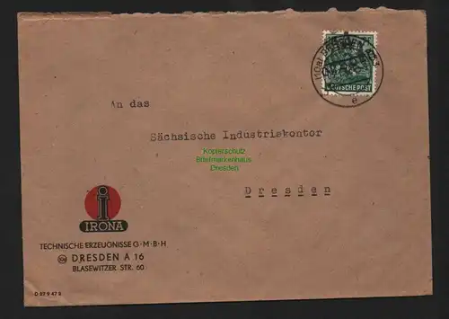 h4616 SBZ Bezirkshandstempel Bezirk 14 Ortsbrief Dresden Korrekturaufdruck auf