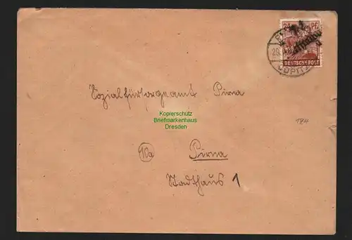 h4641 SBZ Bezirkshandstempel Bezirk 14 Brief Pirna 29.6.48 Rathewalde an Sozial