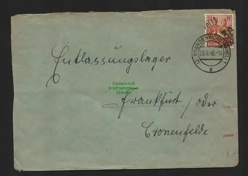 h4736 SBZ Bezirkshandstempel Bezirk 36 Brandenburg Brief Entlassungslager gepr.