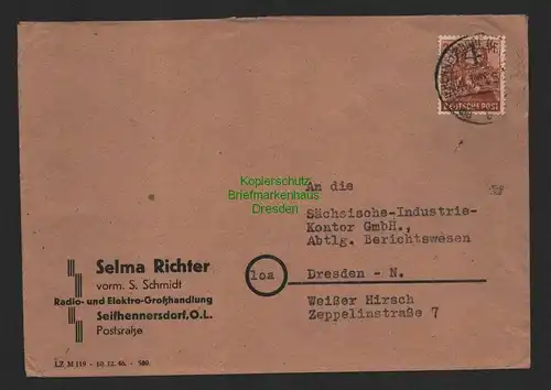 h4378 SBZ Bezirkshandstempel Bezirk 14 Brief Seifhennersdorf Radio Großhandlung