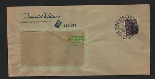 h4366 SBZ Bezirkshandstempel Bezirk 14 Drucksache Sebnitz 29.6.48 Blumenfabrik