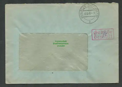 B6079 Brief SBZ Gebühr bezahlt 1945 Gehlberg Suhl Thüringerwald Kommandit-Ges.