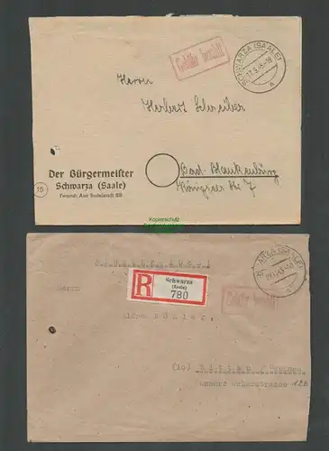 B6110 2x Brief SBZ Gebühr bezahlt 1945 Schwarza Saale Einschreiben Bürgermeister