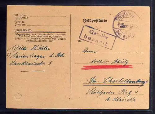 B613 Karte SBZ Gebühr bezahlt 1946 Neuenhagen bei Berlin