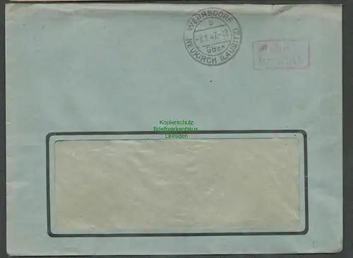 B6146 Brief SBZ Gebühr bezahlt 1947 Wehrsdorf über Neukirch Lausitz Schöne & Böh