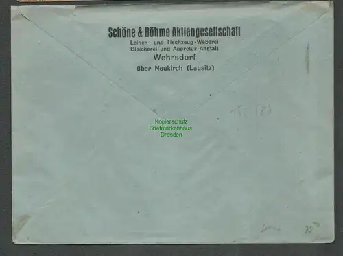 B6146 Brief SBZ Gebühr bezahlt 1947 Wehrsdorf über Neukirch Lausitz Schöne & Böh