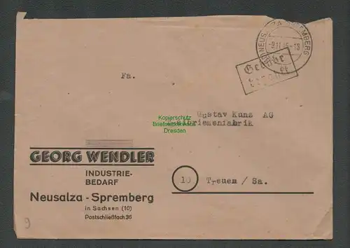 B6087 Brief SBZ Gebühr bezahlt 1945 Neusalza-Spremberg Industrie Bedarf Treuen S