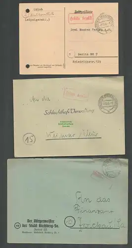 B6183 3x Brief / Karte SBZ Gebühr bezahlt 1945 Kirchhain Der Bürgermeister