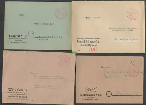 B6229 8x Brief Karte SBZ Gebühr bezahlt 1945 Schmölln Thür Buchhandlung Modehaus