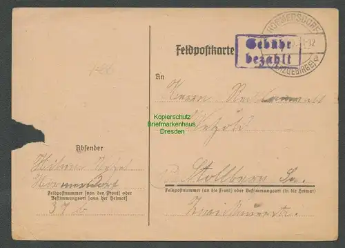 B6289 Postkarte SBZ Gebühr bezahlt 1945 Hormersdorf Erzgebirge Zwönitz