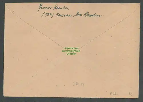 B6291 Brief SBZ Gebühr bezahlt 1945 Kreischa Bz. Dresden Leipziger Bienenzeitung