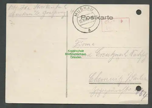 B6285 Postkarte SBZ Gebühr bezahlt 1945 Muskau nach Chemnitz