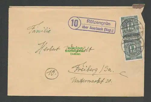 B6467 Brief SBZ Landpoststempel Rützengrün über Auerbach Vogtl. 5.11.46