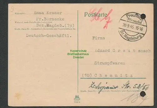 B6076 Postkarte SBZ Gebühr bezahlt 1945 Preußisch-Börnecke Bz. Magdeburg nach