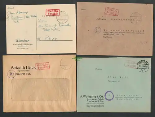 B6204 4x Brief Karte SBZ Gebühr bezahlt 1945 Oederan Zigarrenfabriken Wetzel & H