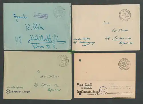 B6111 4x Brief Karte SBZ Gebühr bezahlt 1945 Schönheide Erzgeb. Pinselfabrik