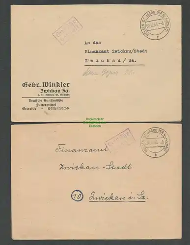 B6171 2x Brief SBZ Gebühr bezahlt 1945 Mülsen St. Jacob Kr. Glauchau St. Micheln
