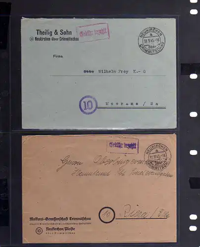 B617 2x SBZ Brief Gebühr bezahlt rot violett 1945 Neukirchen über Crimmitschau M