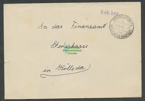 B6162 Brief SBZ Gebühr bezahlt 1948 Oberheldrungen über Heldrungen Unstrut