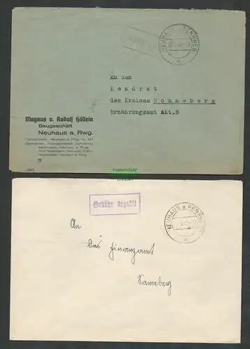 B6211 2x Brief SBZ Gebühr bezahlt 1945 Neuhaus a. Rennweg an Finanzamt Sonneberg