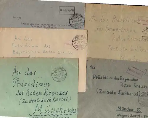 B1000 5x SBZ Brief Gebühr bezahlt 1946 Leutenberg Zentrale Suchkartei München