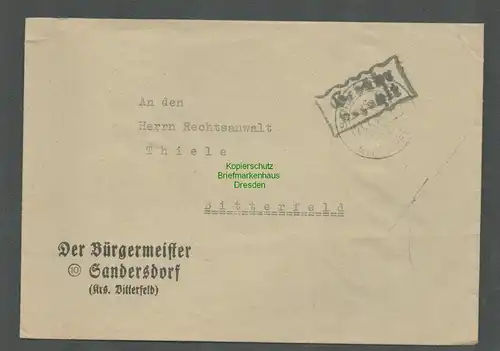 B-5694 SBZ Gebühr Bezahlt Brief Sandersdorf  Bitterfeld Der Bürgermeister 1948