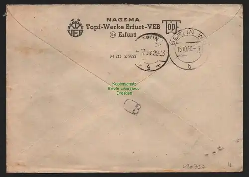 B10757 Brief DDR Propaganda Erfurt 1950 nach Berlin Stimmt am 15. Oktober für de