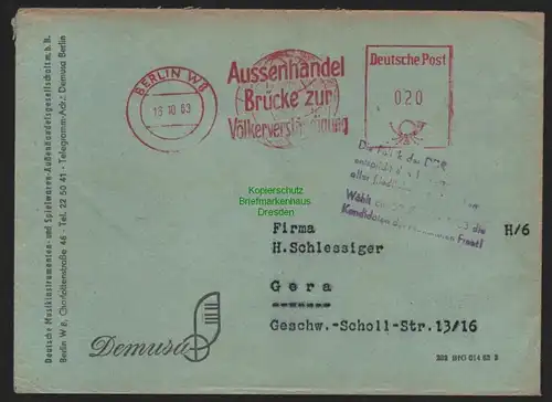 B10776 Brief DDR Propaganda Demusa Berlin 1963 Aussenhandel Brücke zur Völker