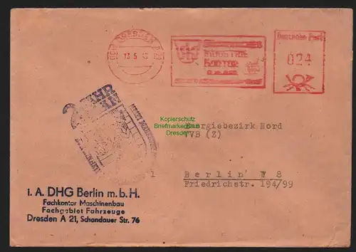 B11015 Brief DDR Propaganda Losung Stempel 2 Jahr Plan Freistempel Dresden